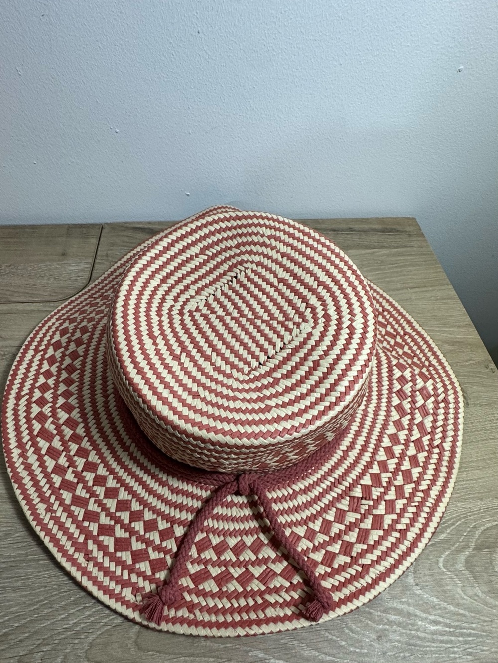 Braided Straw Sun Hat in Pink and Cream